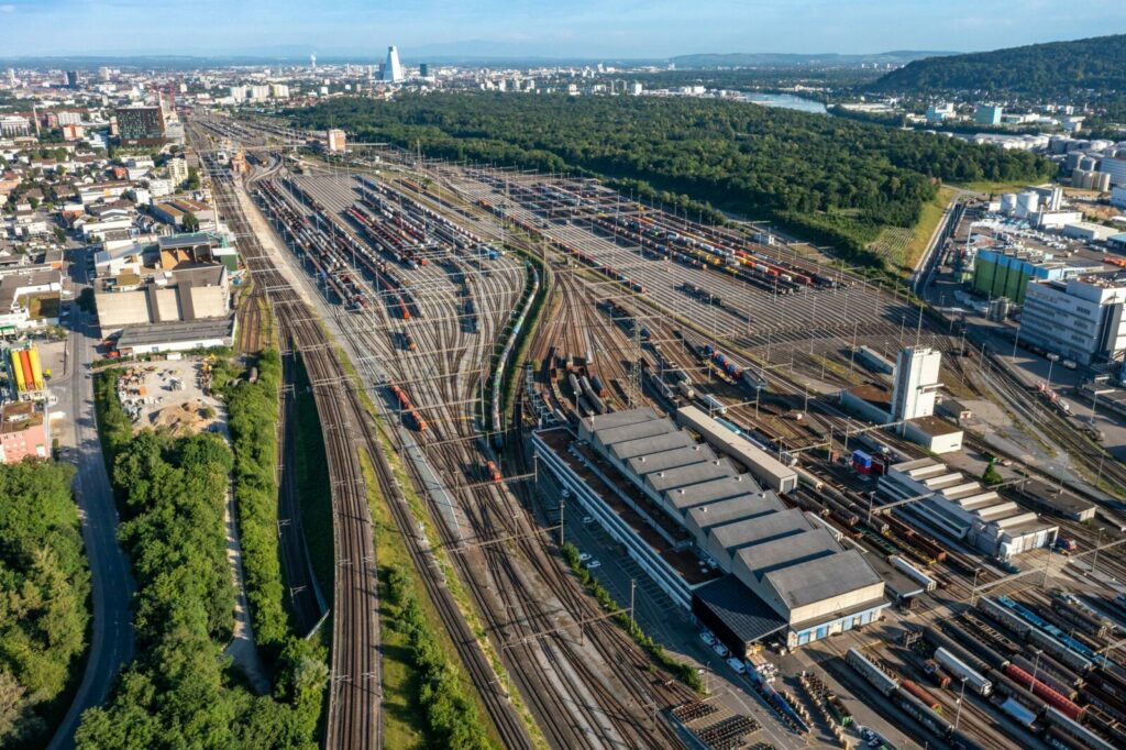 basel aerial view on train station