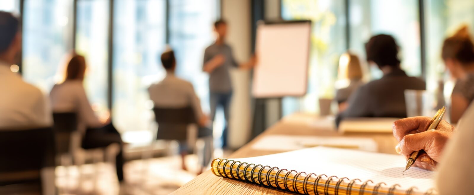 The engaging presentation in a modern workplace setting with attentive audience