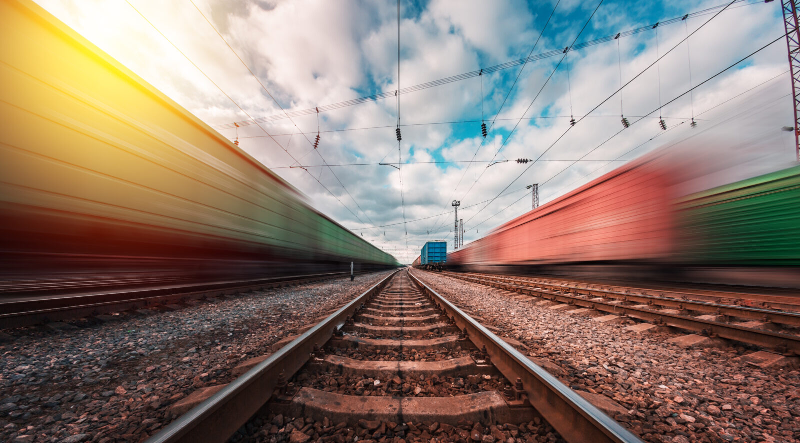 railway infrastructure on which trains move with speed and blur effect